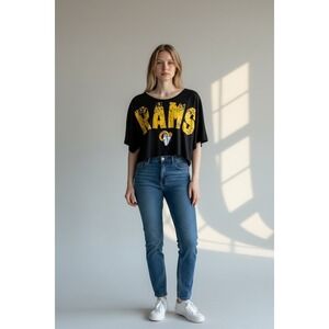 NFL Los Angeles Rams Black Cropped T Shirt Womens XL Team Apparel FOCO. NWT